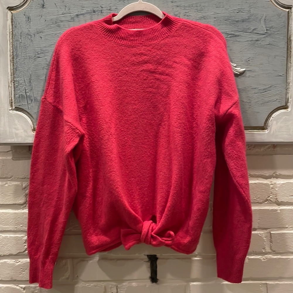 Loft Bright Pink Sweater Long Sleeve w/ Bottom Tie L